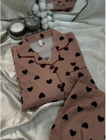 Пижама розовая в сердечко рубашка и брюки (XXL)